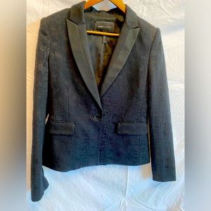 Black BCBGMAXAZRIA Blazer. Printing Jacket with Satin Lapels.